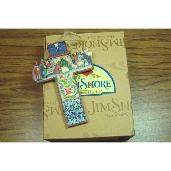 JIM SHORE NATIVITY SCENE CROSS ORNAMENT-2007--#4008105 - Picture 1 of 4